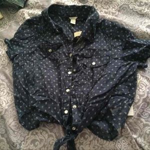 Forever 21 M sheer navy top NWT ties small floral